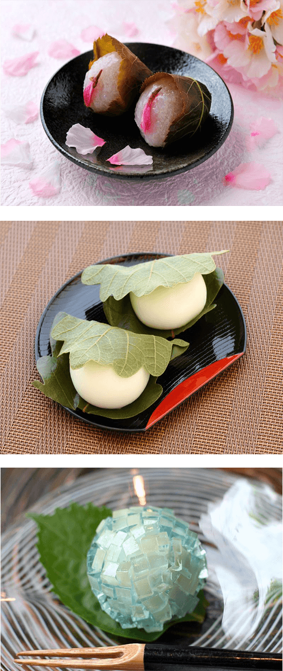 Tháng 4-Sakuramochi Tháng 5-Kashiwamochi Tháng 6-Ajisai